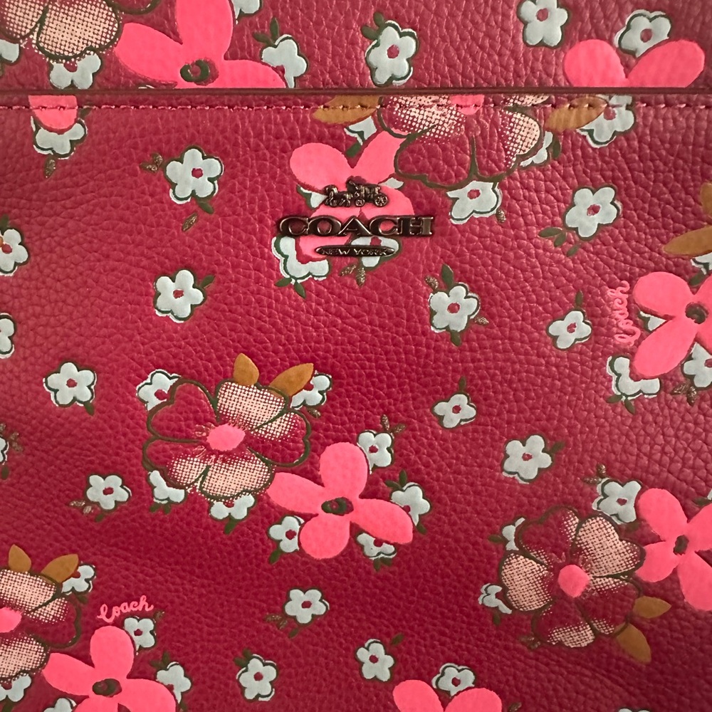 Coach Red and Pink Floral Leather Shoulder Bag